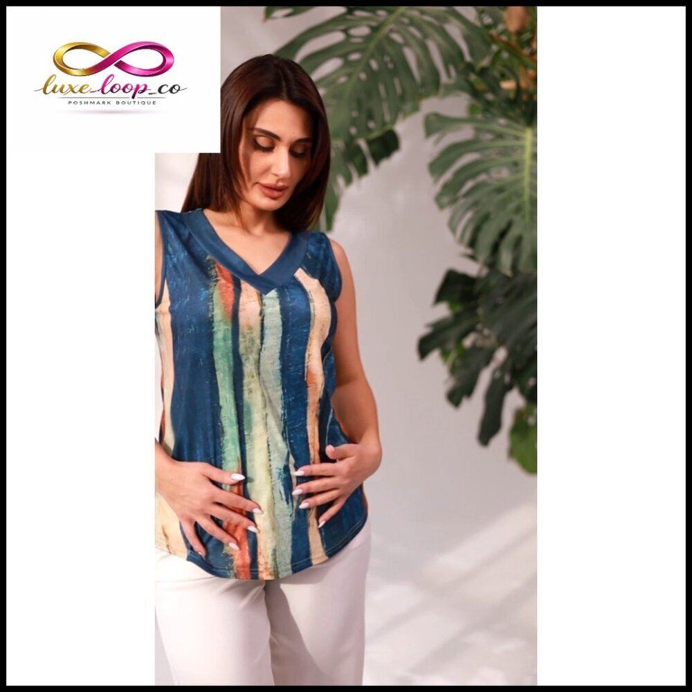 V-Neck Sleeveless Tank Top Loose Fit Blouse Business Casual Summer Tops - Picture 6 of 7